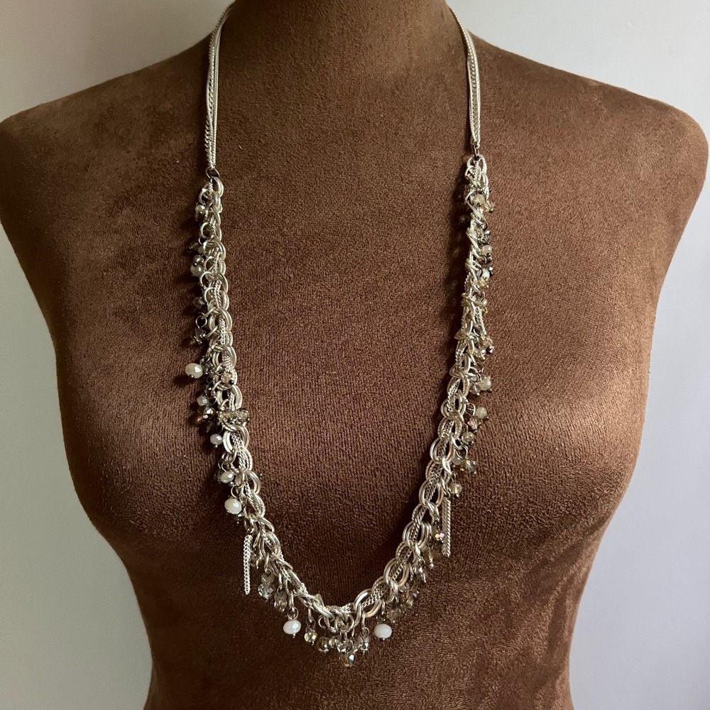 Premier Designs Silver Multi Strand Beaded Tassel Necklace 30-33" Long